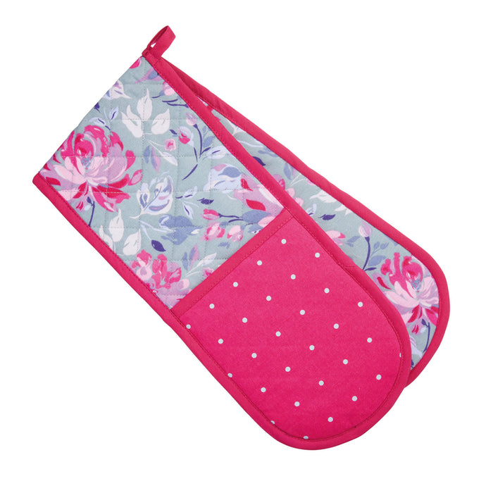 Oven Glove Double Grey Floral