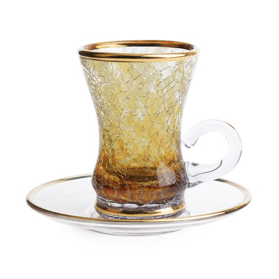 Tea Set Of 6 - Cracked Murano Dennis Amber Rim
