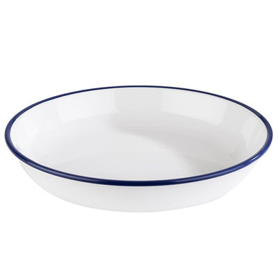 Soup Plate "Enamel Look" 22.5 X 4 Cm - White W/ Blue Edge