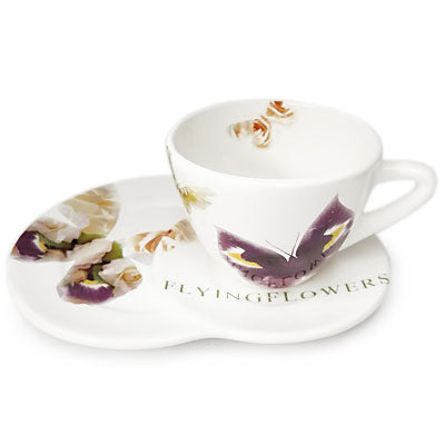 Tea Cup & Saucer 'Croissant Flying Flowers'