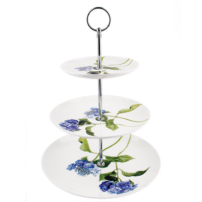 Cake Stand Of 3 Tiers - Blue Hydrangea