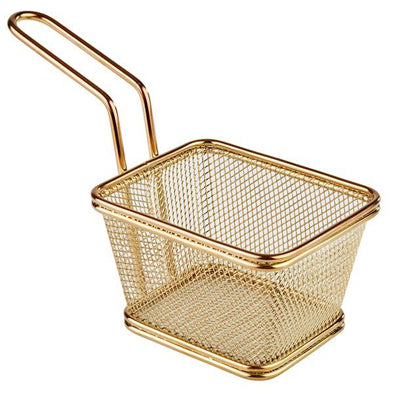 Fry Basket 10 X 8.5 X 6.5 Cm / 9 Cm Handle - Gold Look