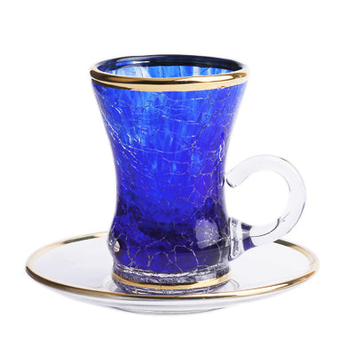 Tea Set Of 6 - Cracked Murano Dennis Blue Rim