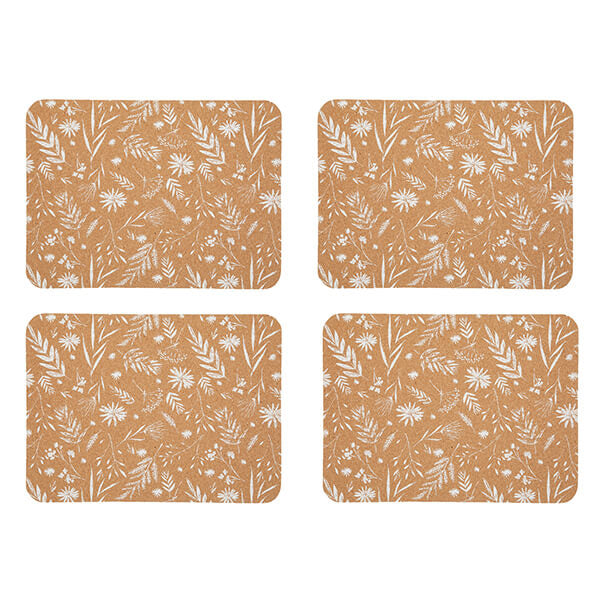 Rectangle White Leaf Cork S4 Placemat