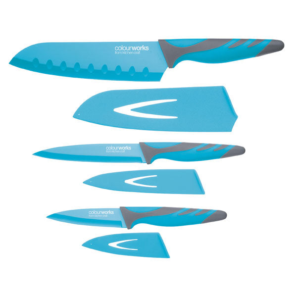 Soft Grip Knife, Set Of 3pcs - Blue