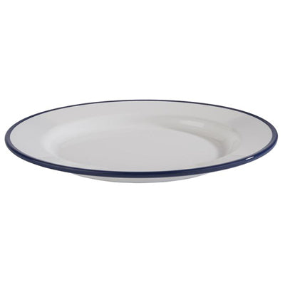Plate 'Enemal Look' 20.5 X 2 Cm - White W/ Blue Edge