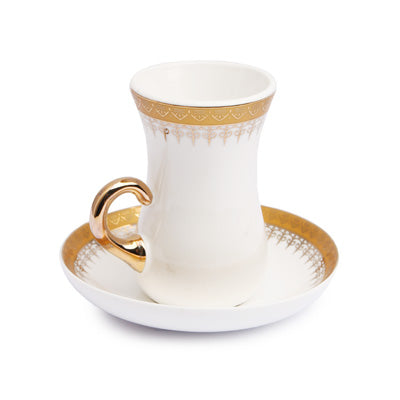 Ceramic Coffee Cup, Golden Flower Design - 12pcs Set