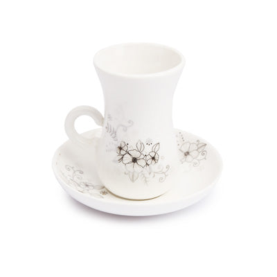 Ceramic Coffee Cup, Silver Flower Design - 12pcs Set