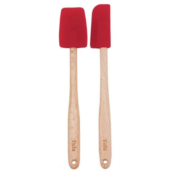 SPATULA SET OF 2, SILICONE W/ WOODEN HANDLE