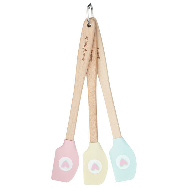 Mini Spatula Set 3pc Silicone With Wooden Handles