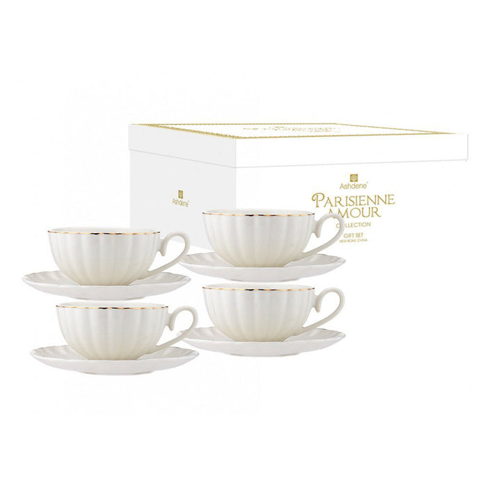 Parisienne Amour White Cup & Saucer Set Of 4