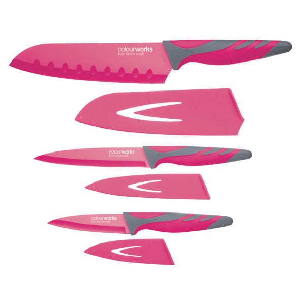 Soft Grip Knife, Set Of 3pcs - Pink