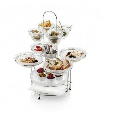 Wave Happy Hour Set, Clear With Metal Stand, 8 Bowls + 4 Plate