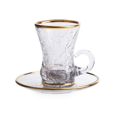 Tea Set Of 6 - Cracked Murano Dennis Clear Rim