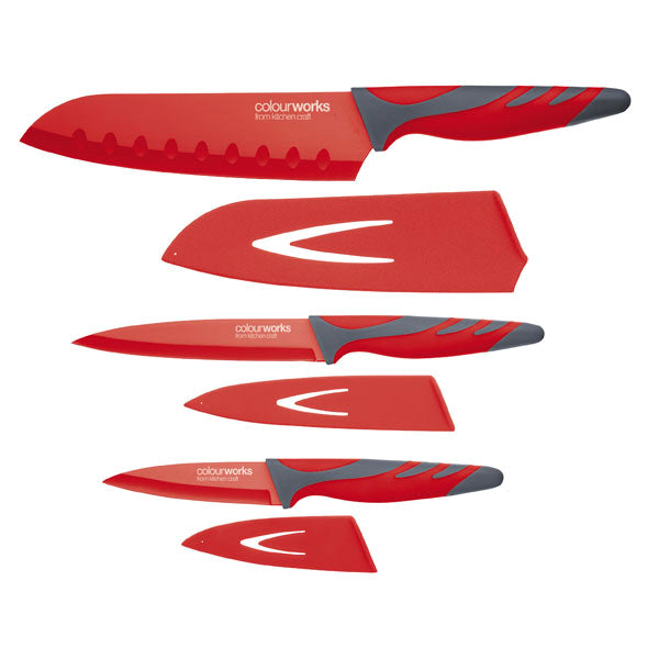 Soft Grip Knife, Set Of 3pcs - Red