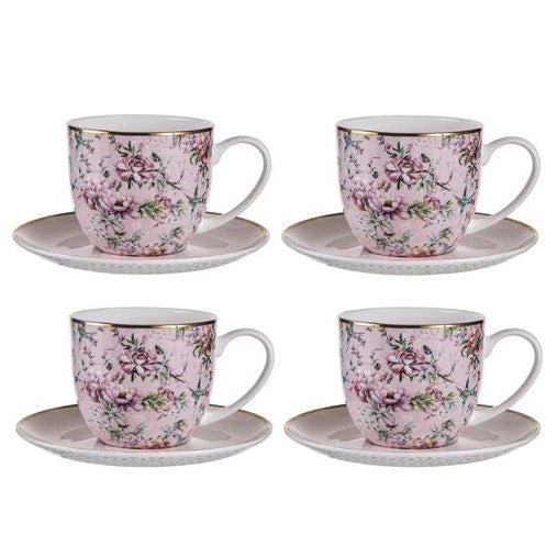 Chinoiserie White Cup & Saucer Set Of 4