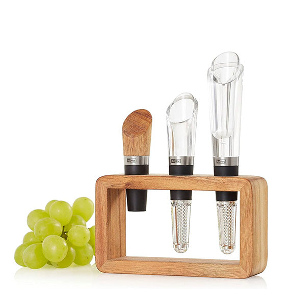 WINE CONNOISSEUR SET OF 3-PCS, AERATOR & POURER, PARTICLE FILTER & BOTTLE STOPPER