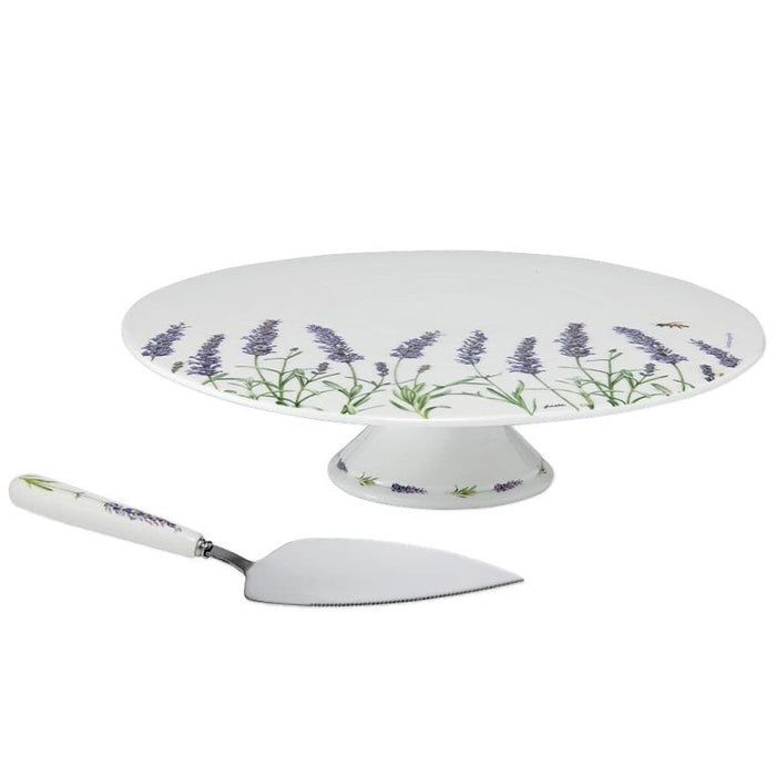 LAVENDER FIELDS FOOTED CAKE STAND & SERVER SET