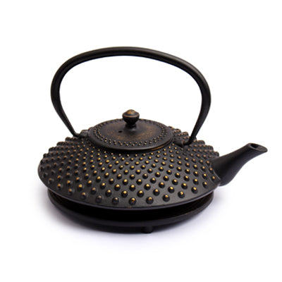 Kambin Cast Iron Tea Pot With Trivet 1l, Black Gold