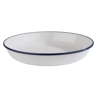 Soup Plate "Enamel Look" 24.5 X 4 Cm - White W/ Blue Edge