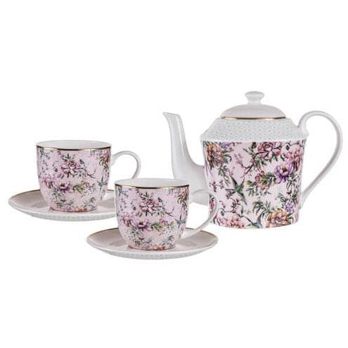 Chinoiserie White Teapot & 2 Teacup Set
