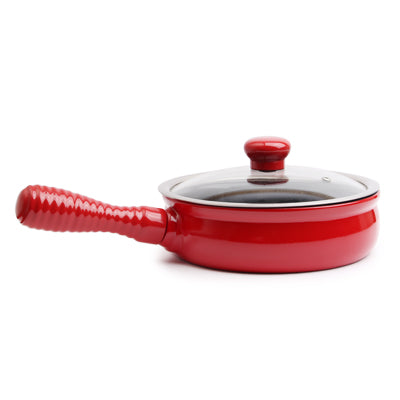 Deep Frying Pan With Glass Lid 20cm - Red