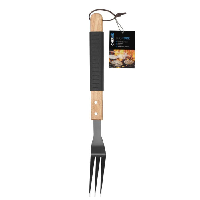 CHEF AID BBQ FORK, RUBBER & WOODEN HANDLE