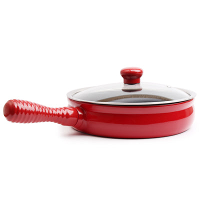 Deep Frying Pan With Glass Lid 24cm - Red