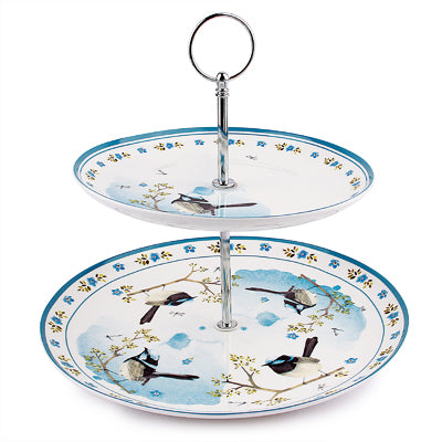 Cake Stand Of 2 Tiers - Blue Wren
