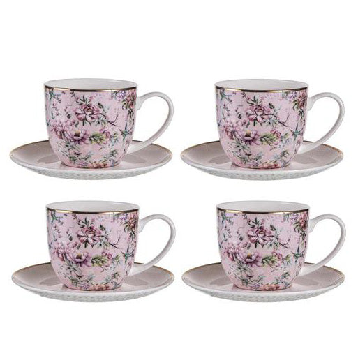 Chinoiserie Pink Cup & Saucer Set Of 4