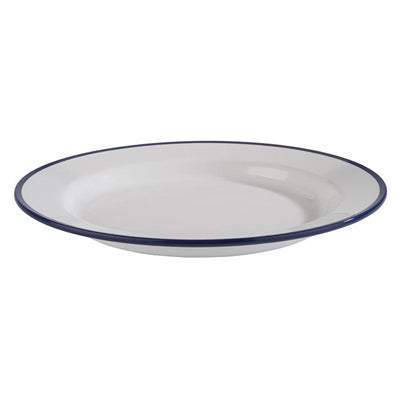Plate 'Enemal Look' 24.5 X 2.5 Cm - White W/ Blue Edge