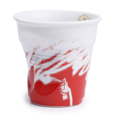 Crumple Cappuccino Cup (180ml) - White Monochrome Red